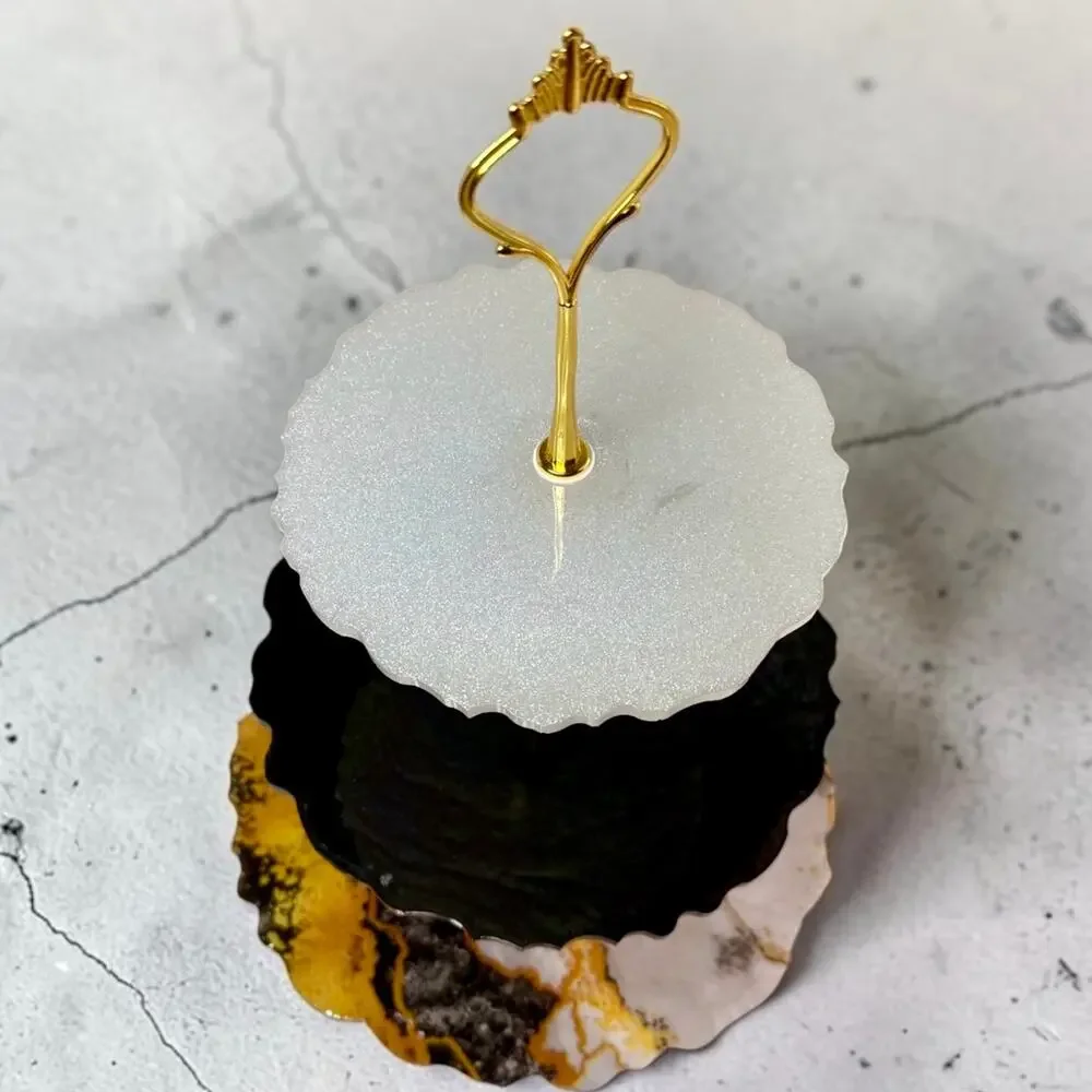 Marble Look Handmade 3-Tier Serving Stand | Elegant Resin Dessert Tray | Glamour